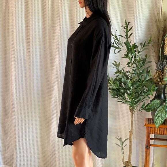 James Perse 100% Linen‎ Black Shirt Dress Button Up Minimalist Resortwear Size 2 - Picture 5 of 8